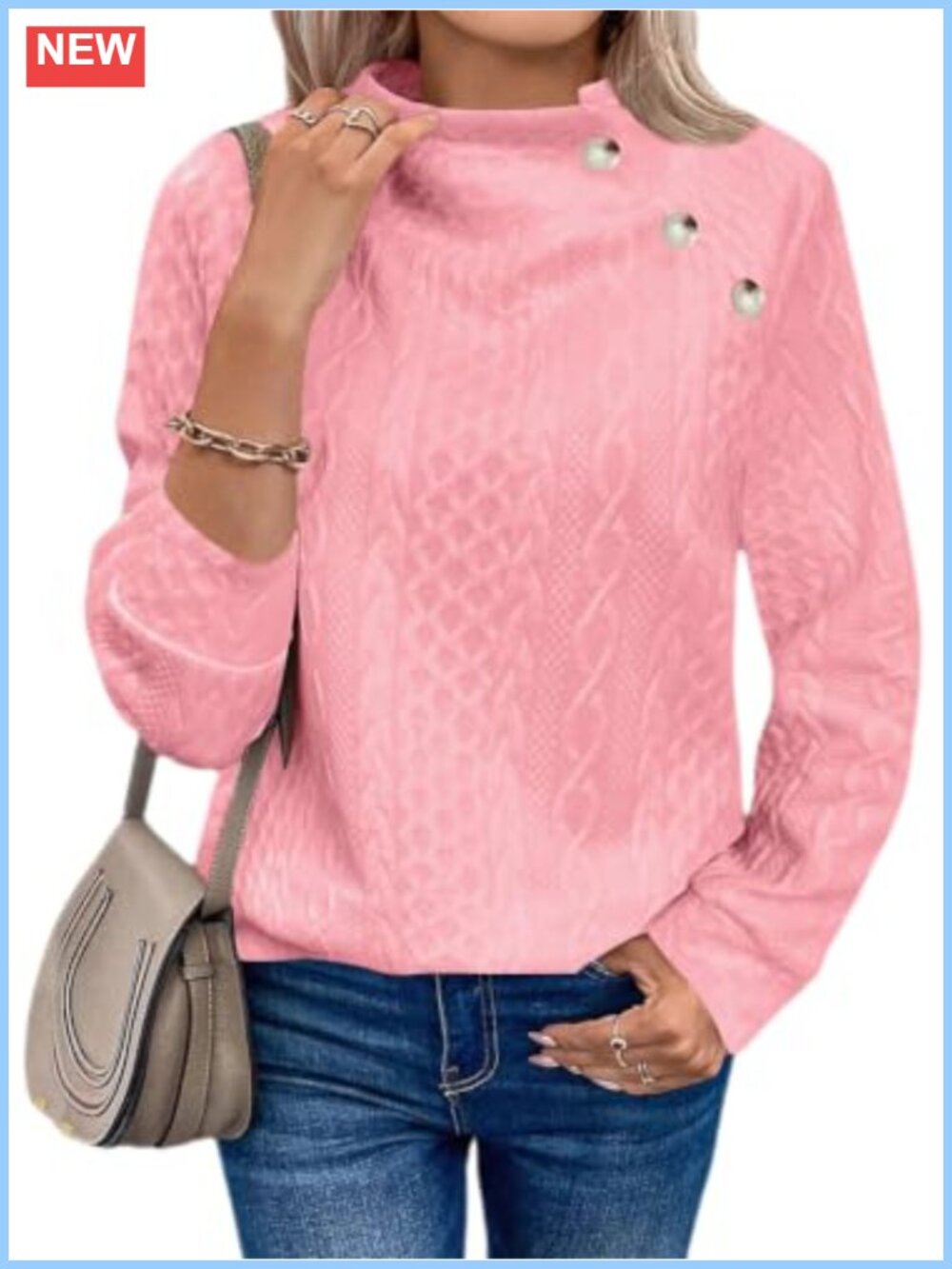 Women's Quilted Mock Neck Pullover Sweatshirt Button Long Sleeve Textured